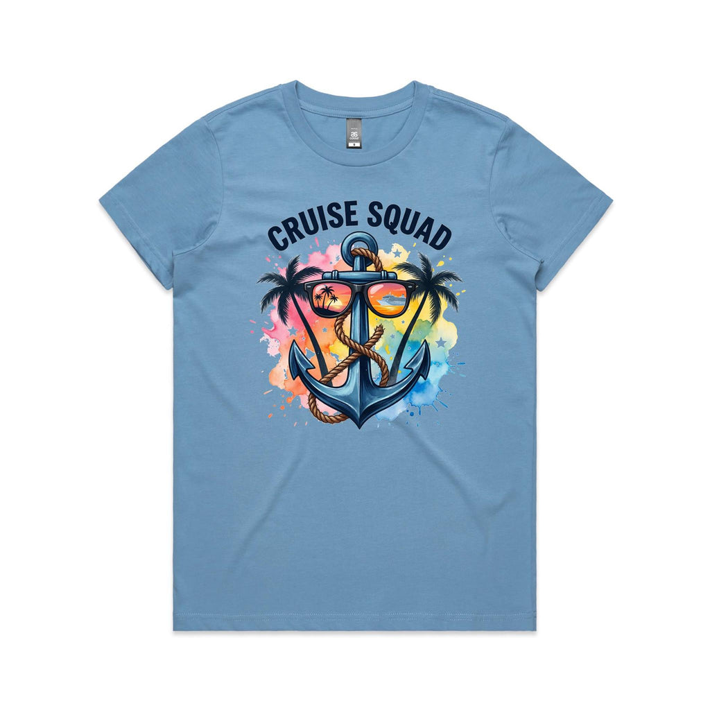 Cruise Squad, Anchor Womens Cruise T-shirt Carolina Blue Womens Cruise T-shirt Cruise Printed In Australia