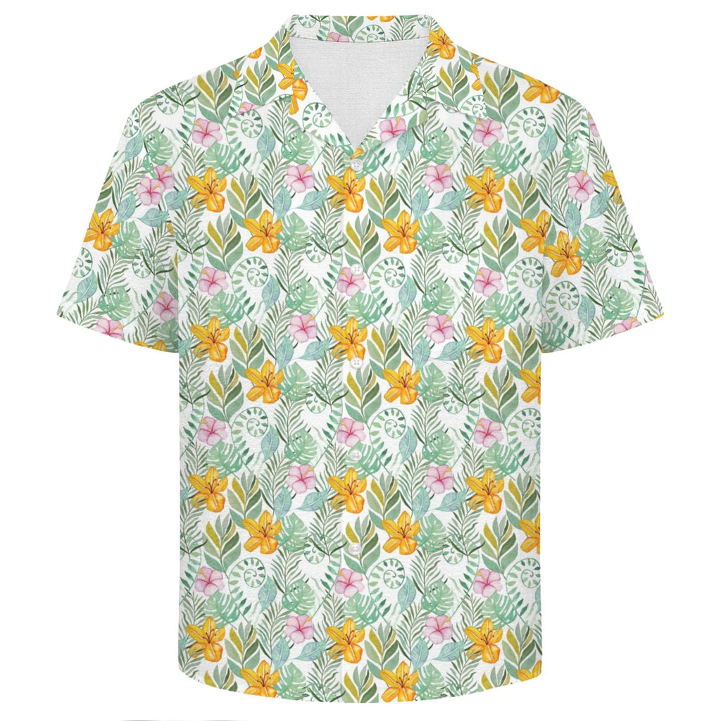 Tropical Flowers And Leaves Men's Crinkle Hawaiian Shirt