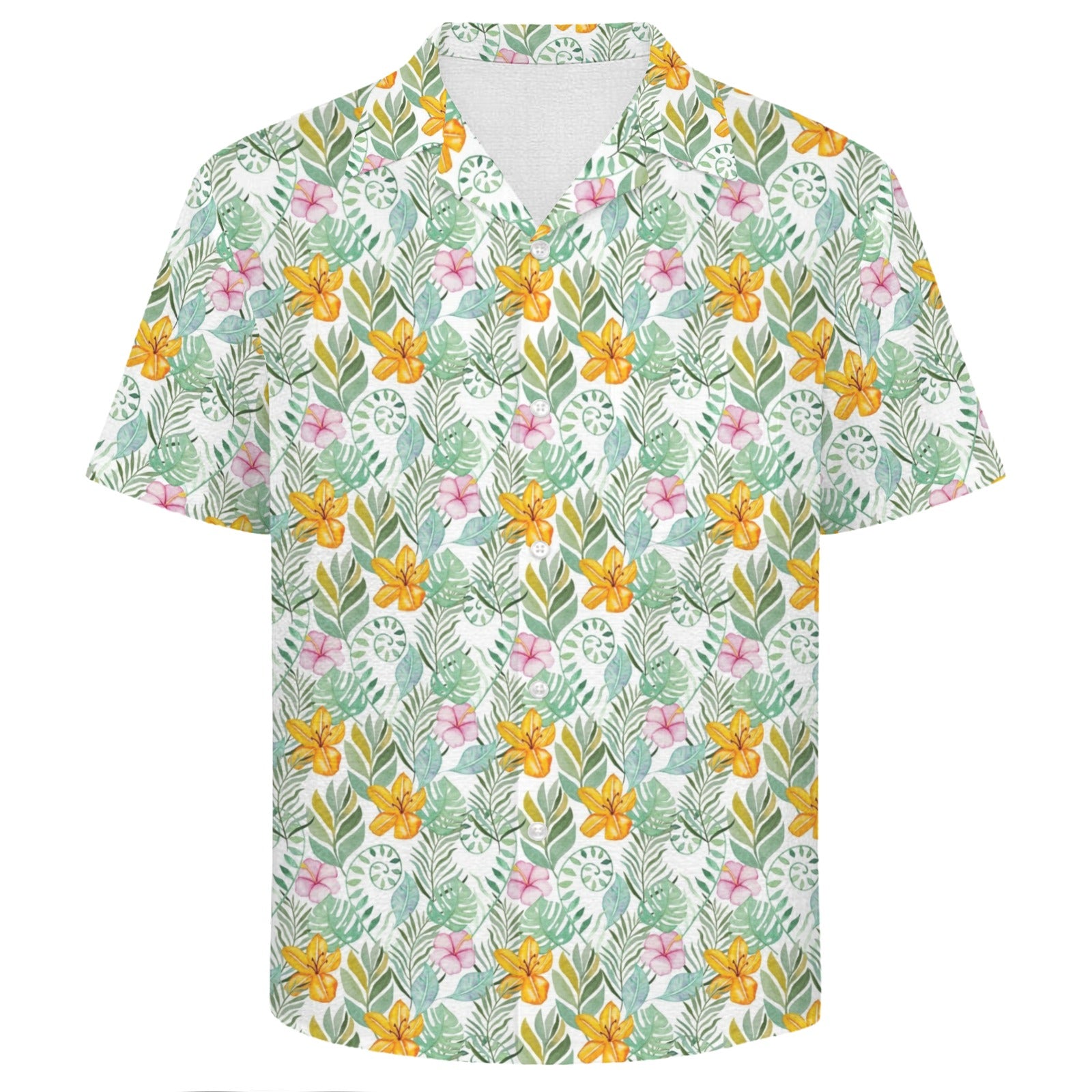 Tropical Flowers And Leaves Men's Crinkle Hawaiian Shirt