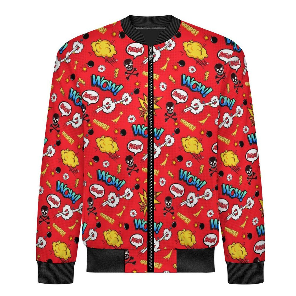 Comic Book Red Men's Casual Zip‑Up Bomber Jacket