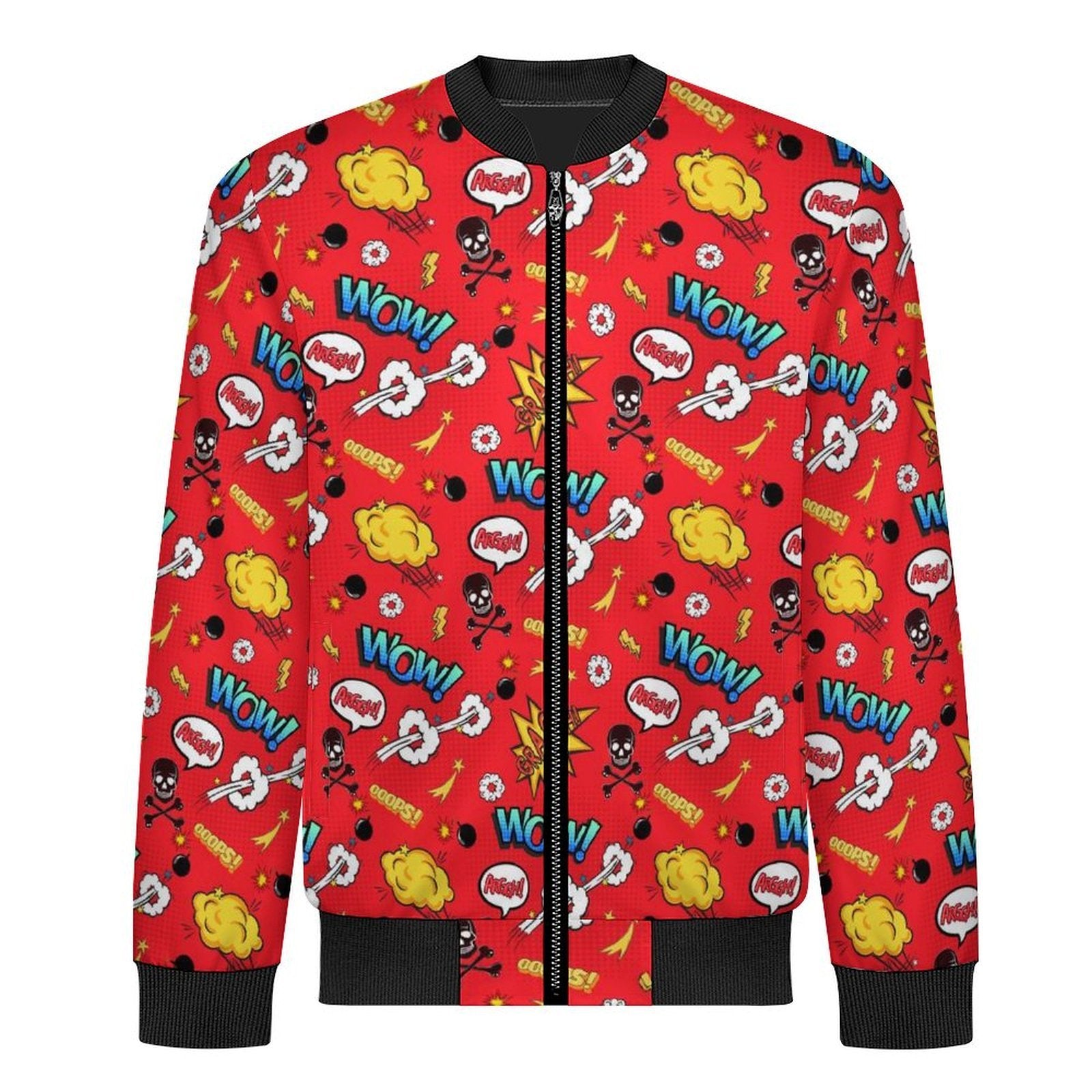 Comic Book Red Men's Casual Zip‑Up Bomber Jacket