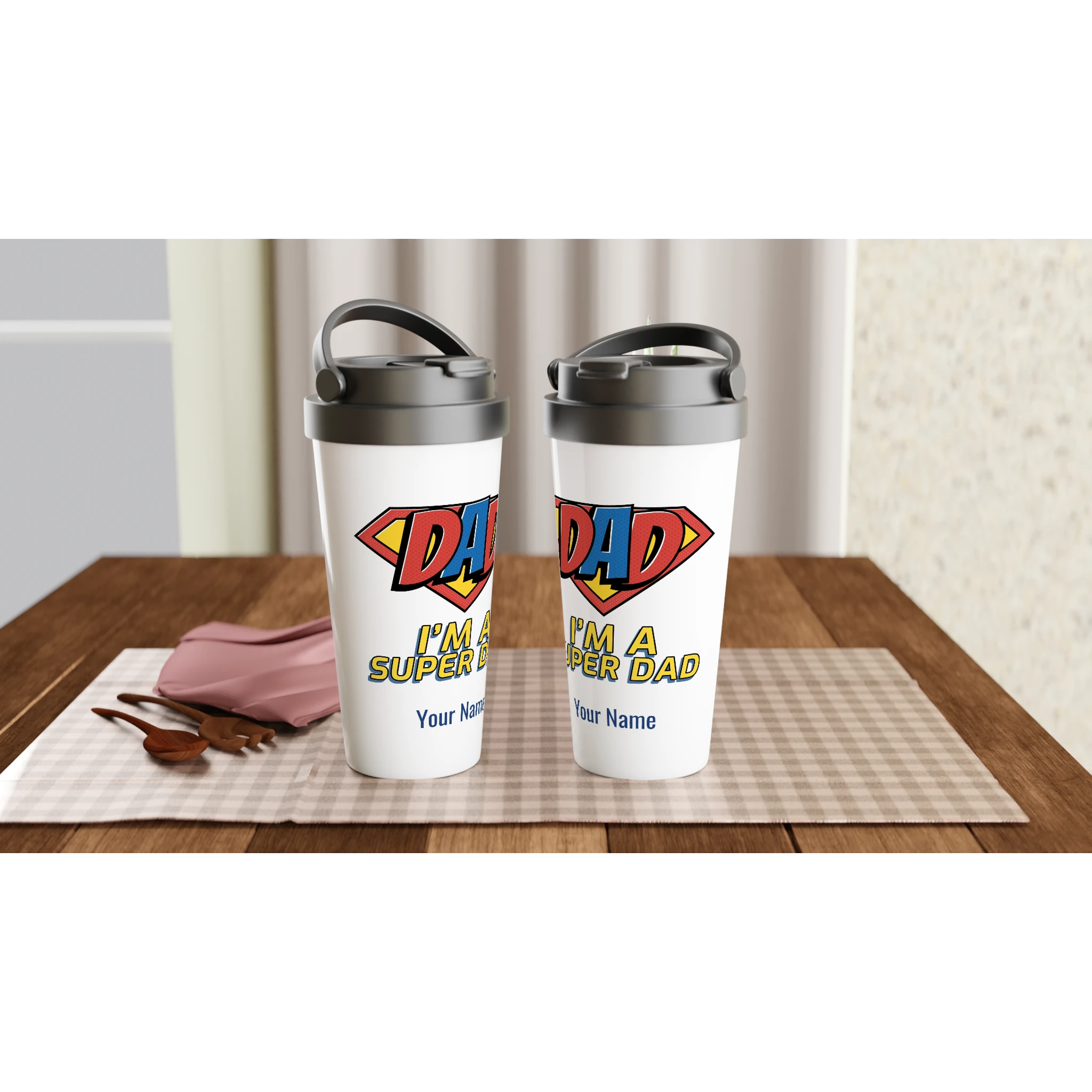 Personalised - I'm A Super Dad - White 15oz Stainless Steel Travel Mug Personalised Travel Mug Customise Dad Personalise
