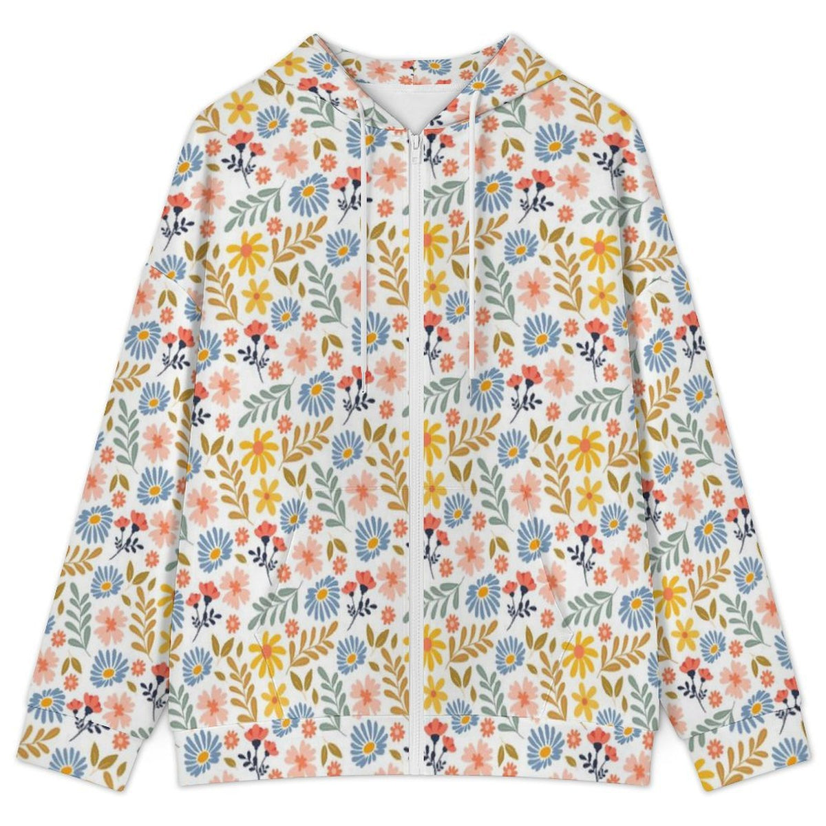 Boho Flowers And Leaves Women's Full-Zip Hoodie