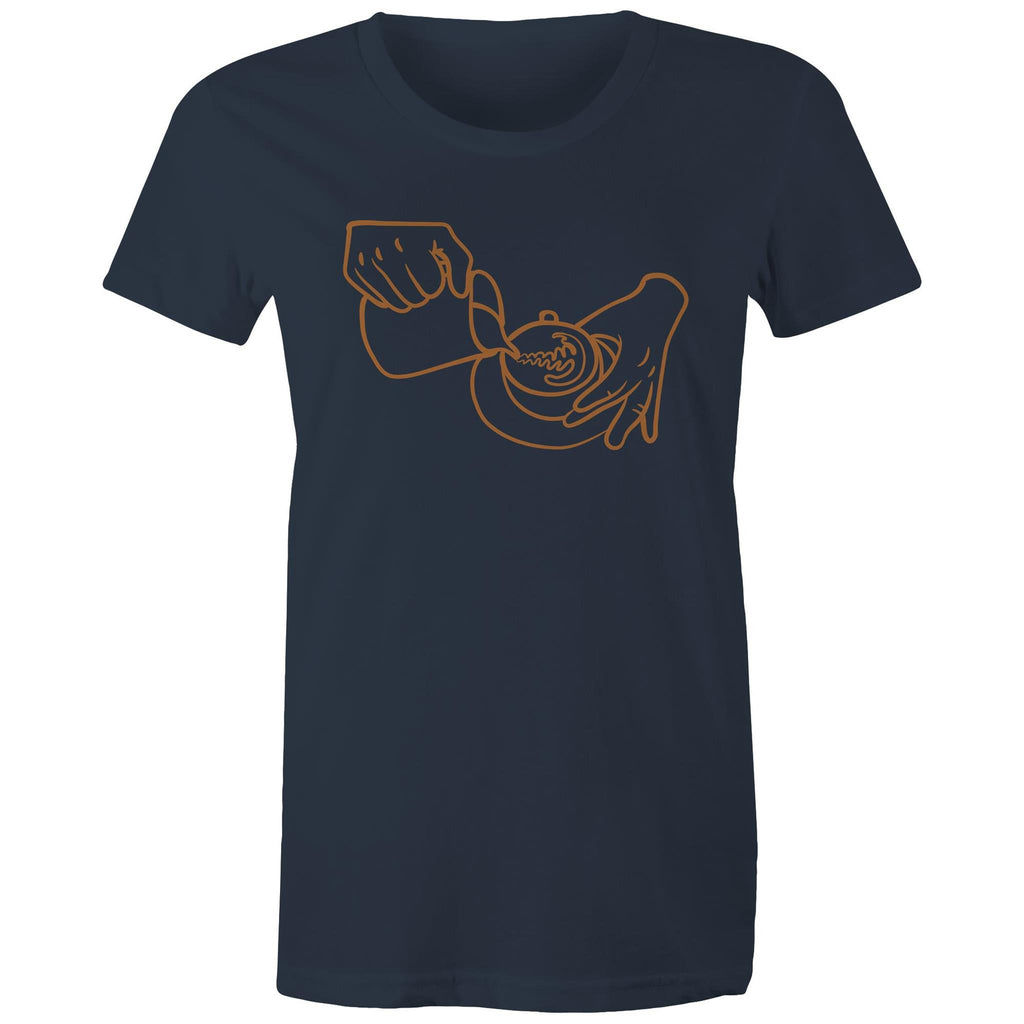Barista Pouring Coffee - Womens T-shirt Navy Womens T-shirt Coffee Printed In Australia