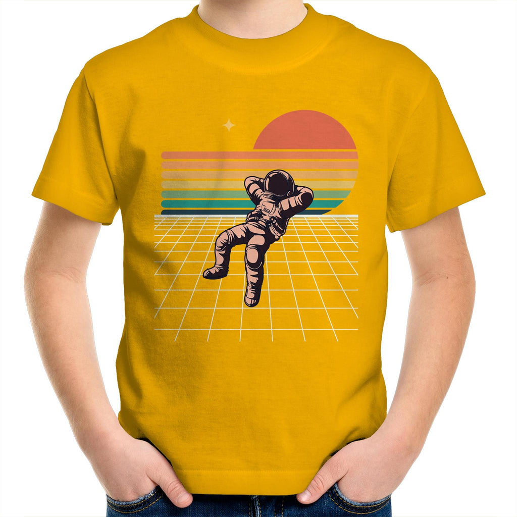 Retro Astronaut - Kids Youth T-Shirt Gold Kids Youth T-shirt Printed In Australia Space