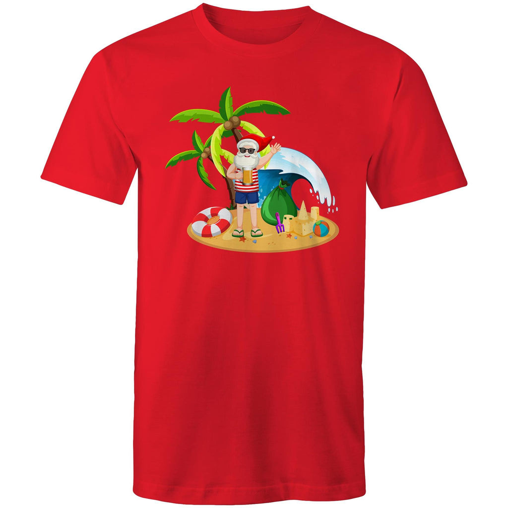 Surf Summer Santa - Mens T-Shirt Red Mens Christmas T-shirt Christmas Printed In Australia