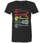 Retro Guitars - Womens T-shirt Black Womens T-shirt Music Printed In Australia