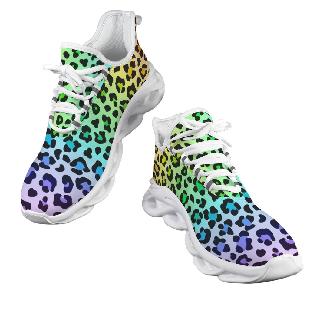 Rainbow Leopard Print Women's Twisted Sole Sneakers