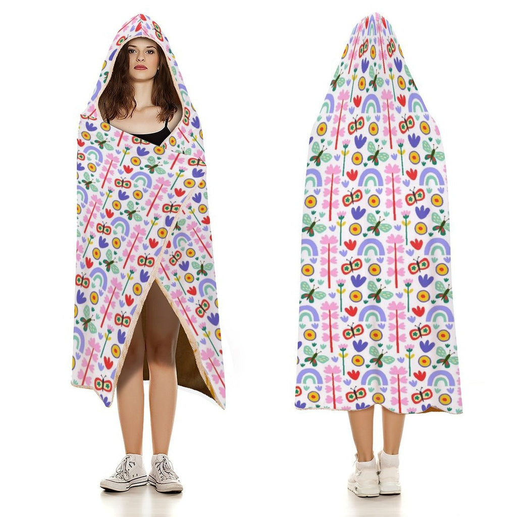 Rainbows And Butterflies Kids Hooded Blanket 100cm x 130cm Kids Hooded Blanket Printed Offshore