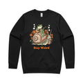 Stay Weird, Guitar Playing Frog On A Snail AS Colour Stencil Crew Sweatshirt Unisex Black Sweatshirt animal Music Printed In Australia