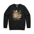 Stay Weird, Guitar Playing Frog On A Snail AS Colour Stencil Crew Sweatshirt Unisex Black Sweatshirt animal Music Printed In Australia