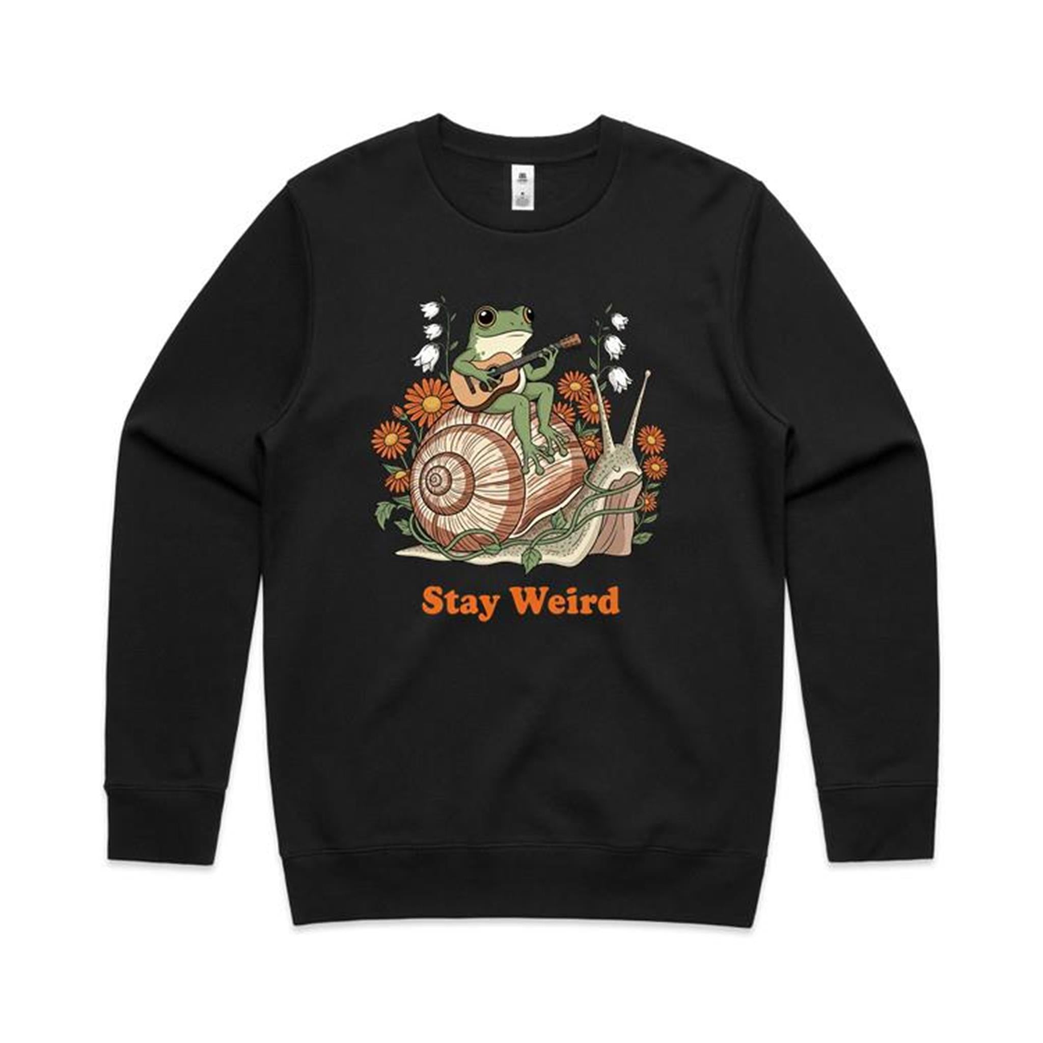 Stay Weird, Guitar Playing Frog On A Snail - AS Colour Stencil Crew Sweatshirt