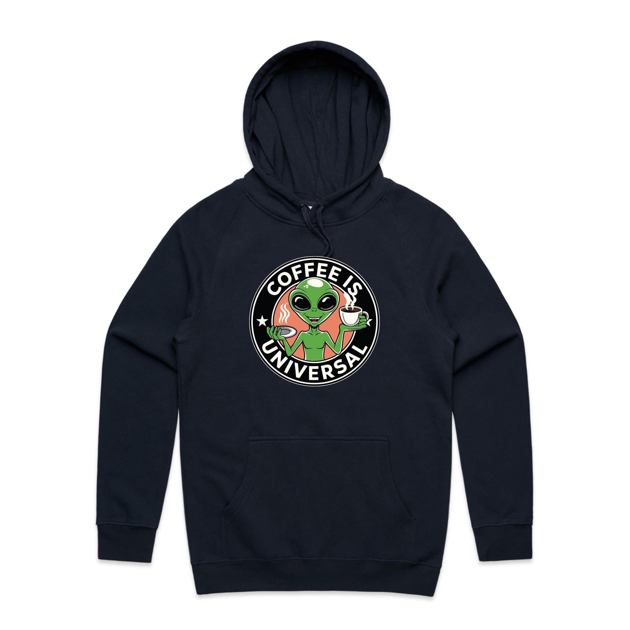 Coffee Is Universal, Alien - Mens Hoodie Navy Mens Hoodie Coffee Printed In Australia Sci Fi