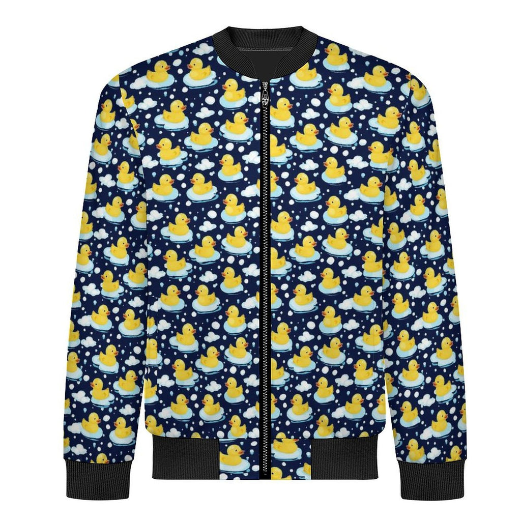 Rubber Ducks On Dark Men's Casual Zip‑Up Bomber Jacket
