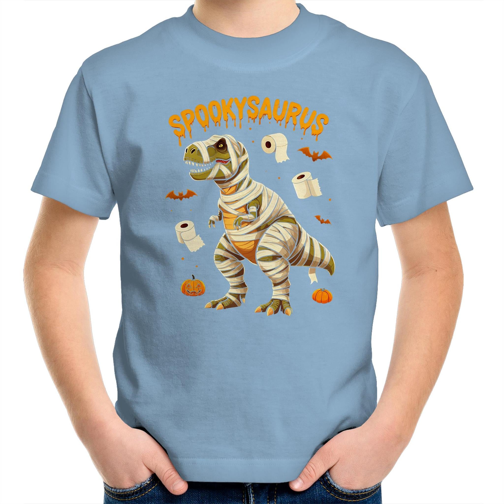 Spookysaurus, Halloween Dinosaur - Kids Youth T-Shirt Carolina Blue Kids Youth T-shirt Halloween Printed In Australia