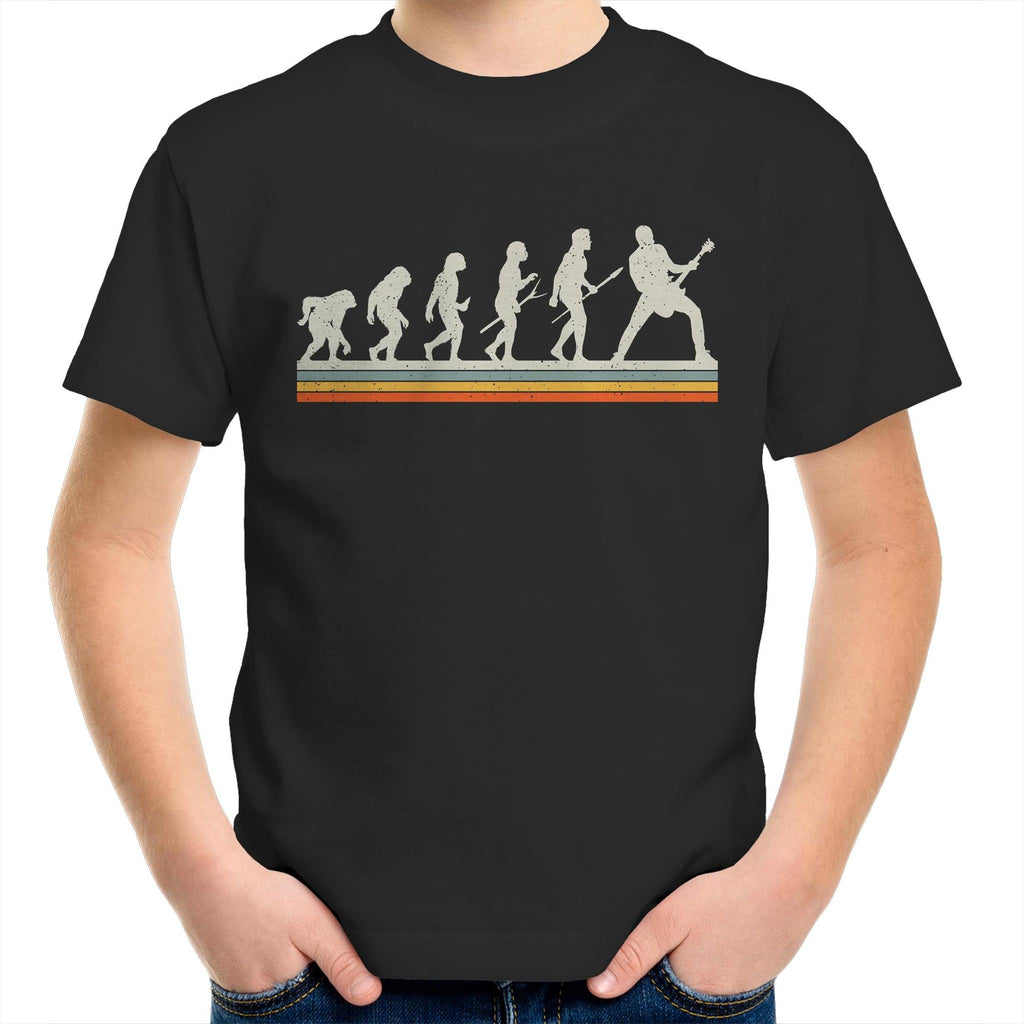Guitar Player Evolution - Kids Youth T-Shirt Black Kids Youth T-shirt Music Printed In Australia
