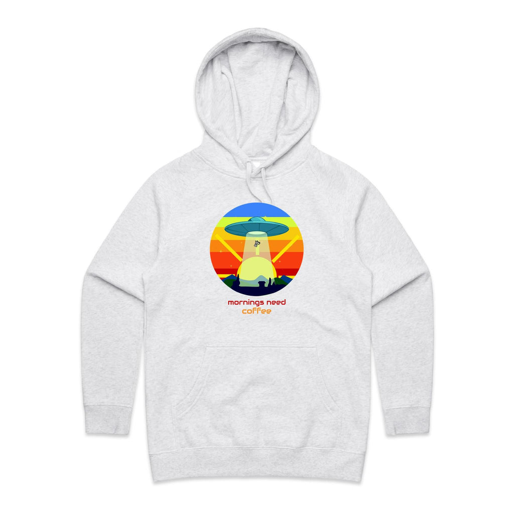 Mornings Need Coffee - Womens Hoodie White Marle Womens Hoodie Coffee Printed In Australia