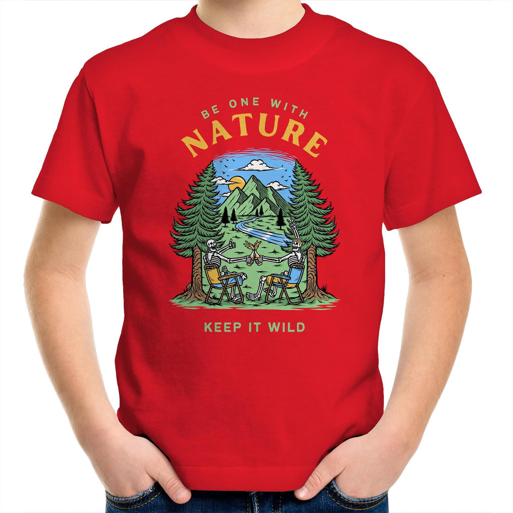 Be One With Nature - Kids Youth T-Shirt Red Kids Youth T-shirt Environment Printed In Australia