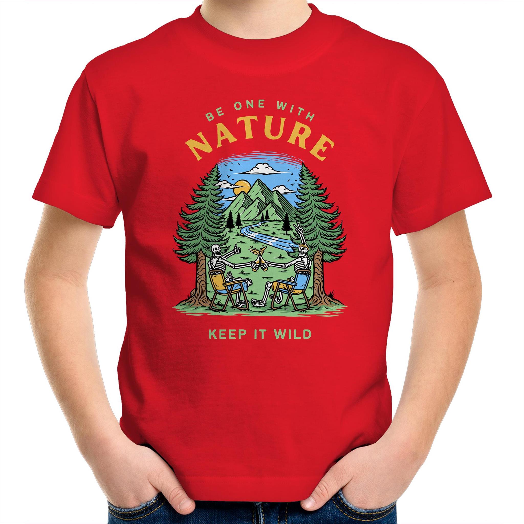 Be One With Nature - Kids Youth T-Shirt Red Kids Youth T-shirt Environment Printed In Australia