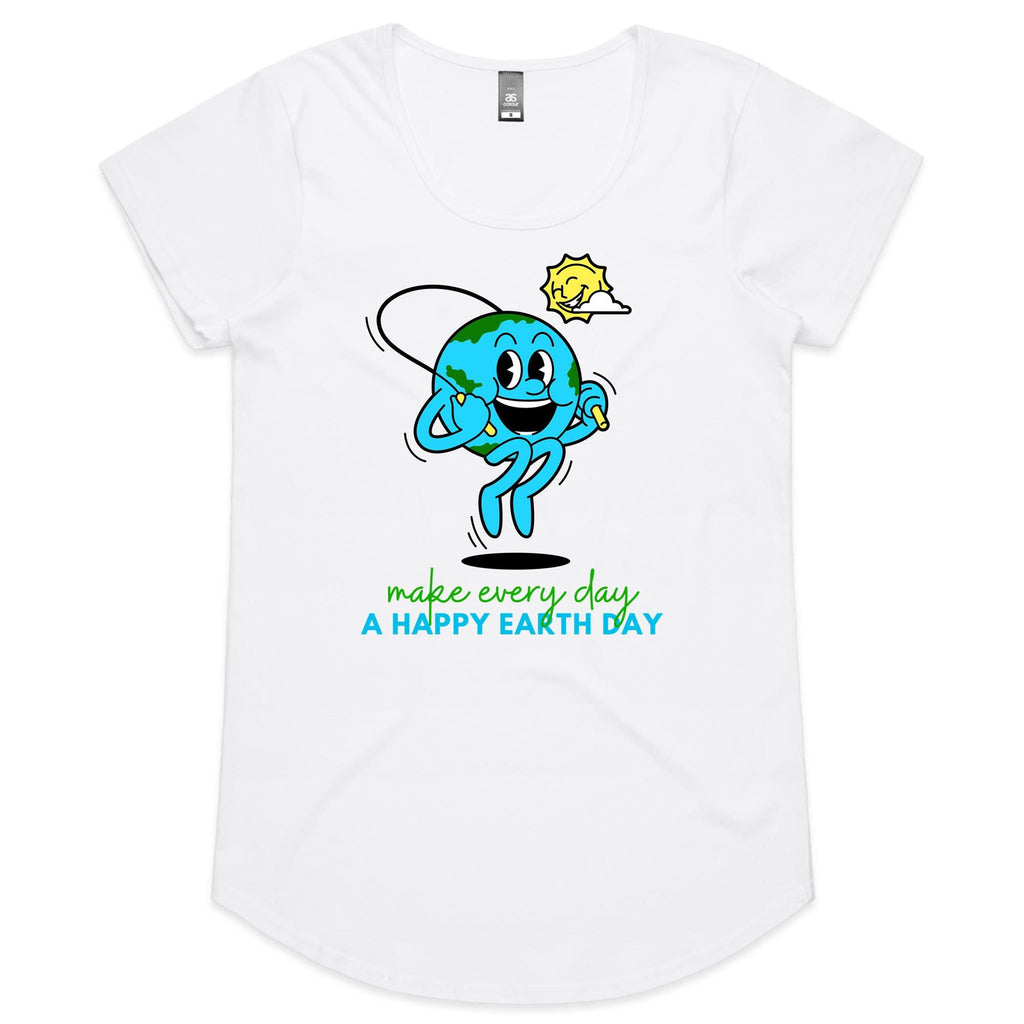 Make Every Day A Happy Earth Day - Womens Scoop Neck T-Shirt White Womens Scoop Neck T-shirt Environment Printed In Australia