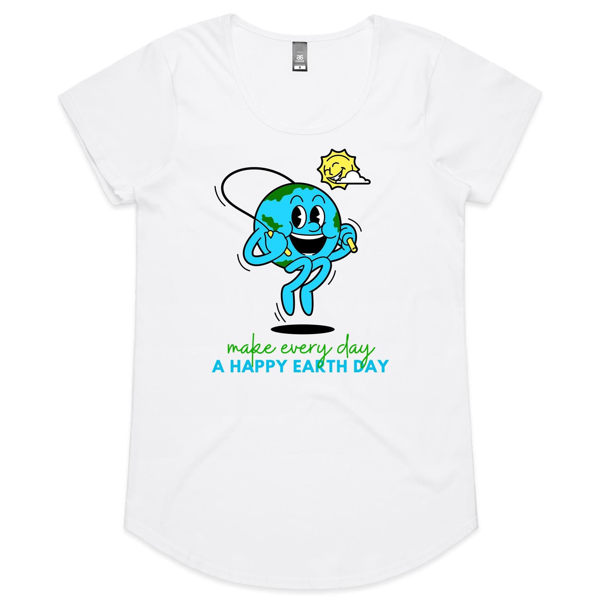 Make Every Day A Happy Earth Day - Womens Scoop Neck T-Shirt White Womens Scoop Neck T-shirt Environment Printed In Australia