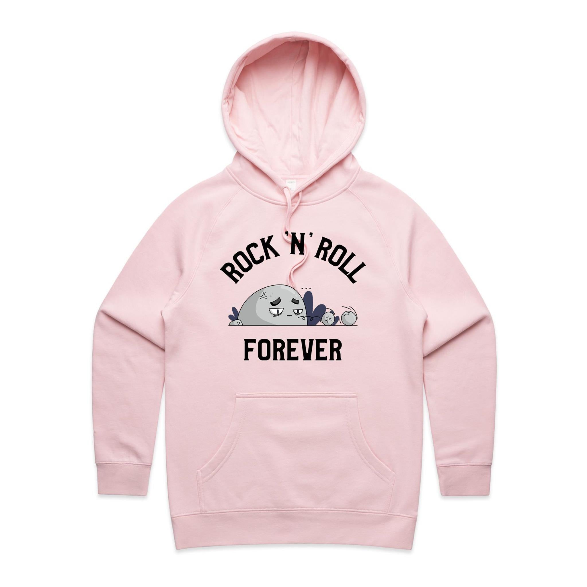 Rock And Roll Forever - Womens Hoodie Pink Womens Hoodie Music Printed In Australia