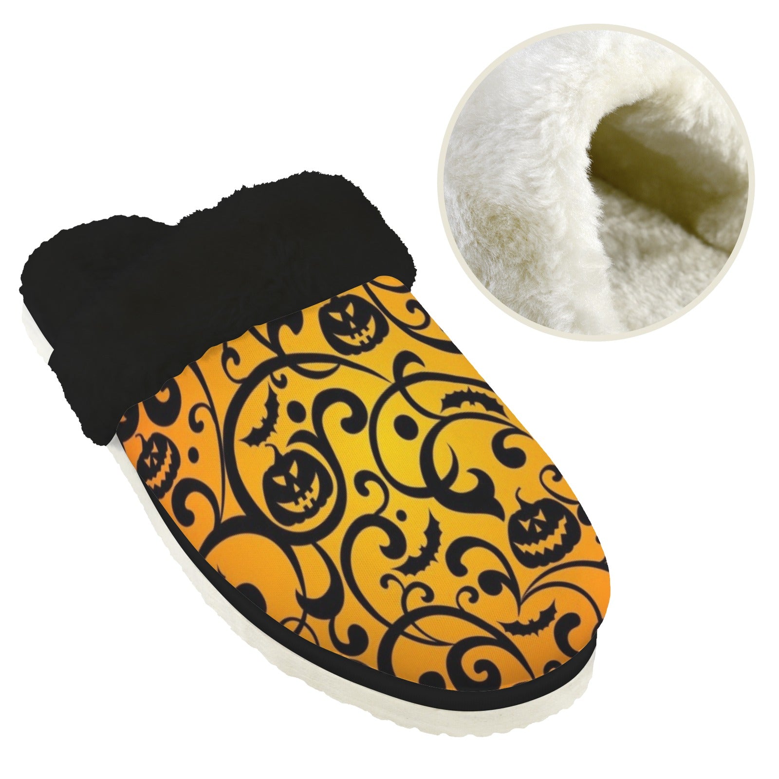 Halloween Women's Fur Trim Thick-Sole Indoor Slippers Women's Fur Trimmed Slippers Halloween Printed Offshore