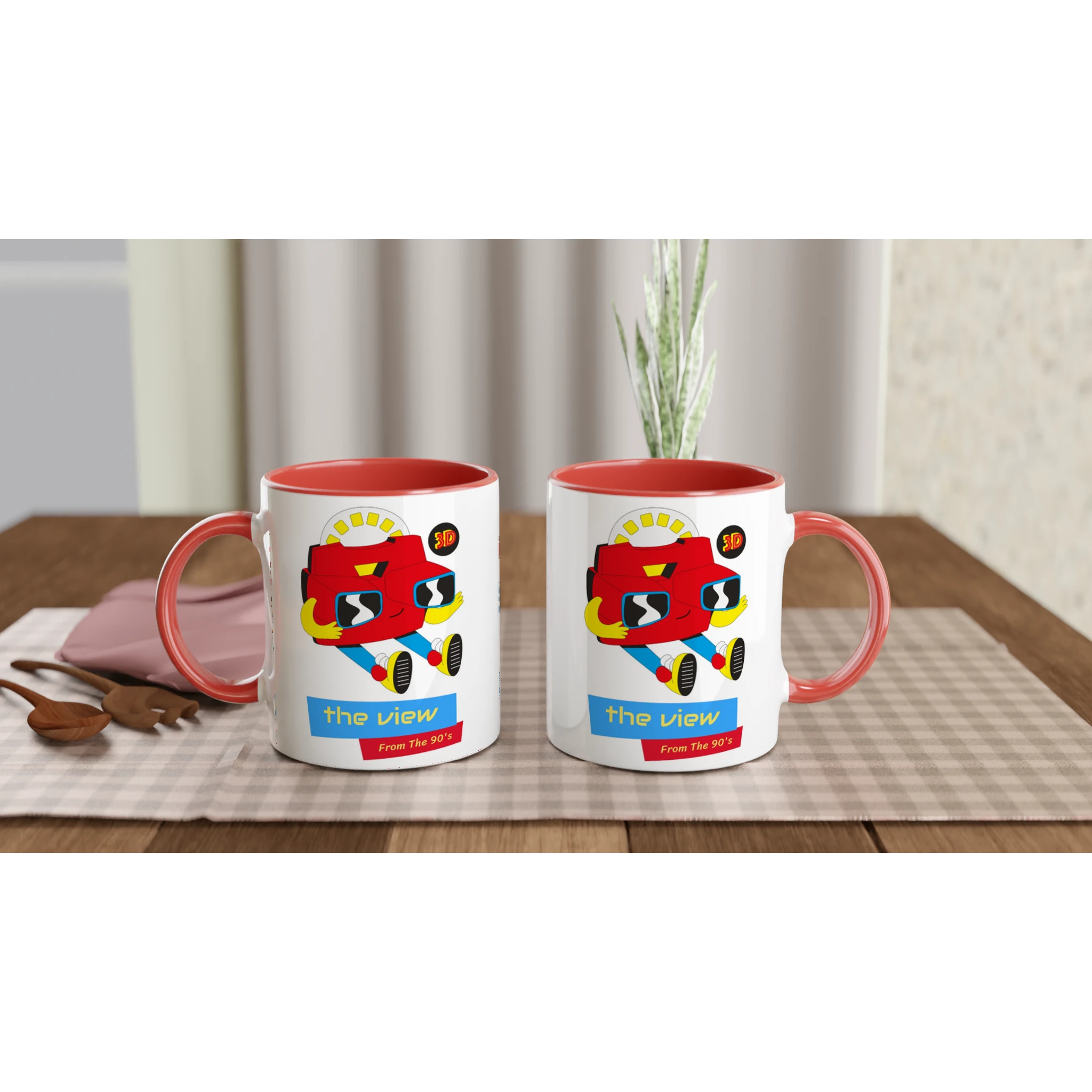 Personalised - The View From The 90's - White 11oz Ceramic Mug with Colour Inside Personalised 11oz Mug customise Globally Fulfilled personalise Retro