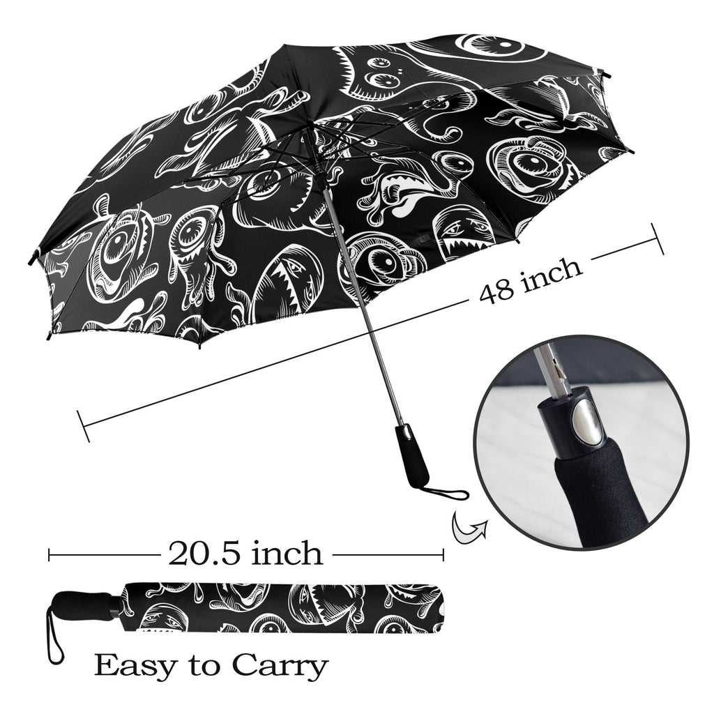 Monsters In Black And White - Semi-Automatic Foldable Umbrella (Model U12) Semi-Automatic Foldable Umbrella (U12)