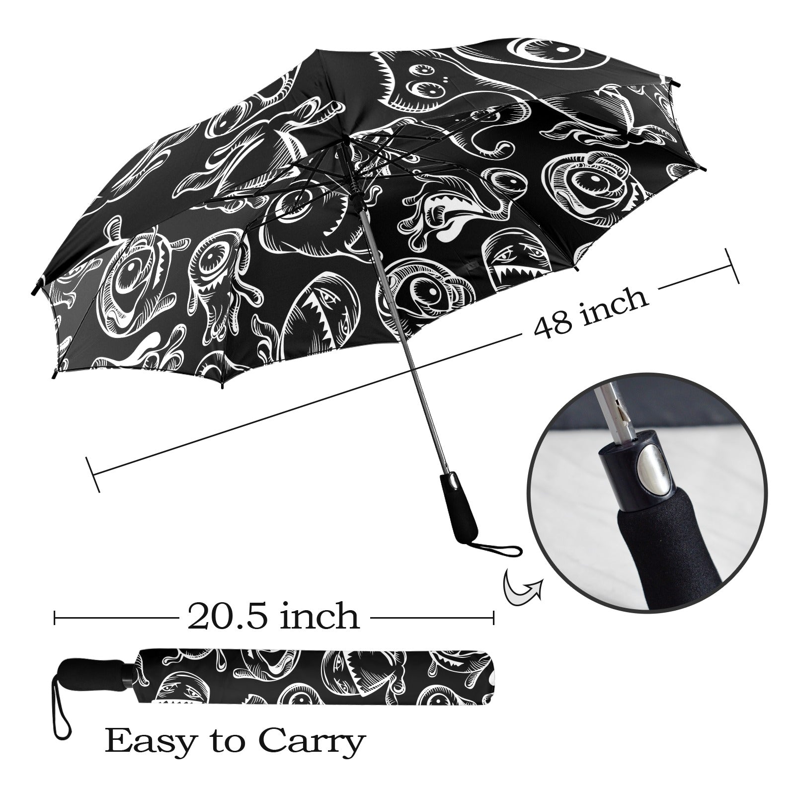Monsters In Black And White - Semi-Automatic Foldable Umbrella (Model U12) Semi-Automatic Foldable Umbrella (U12)