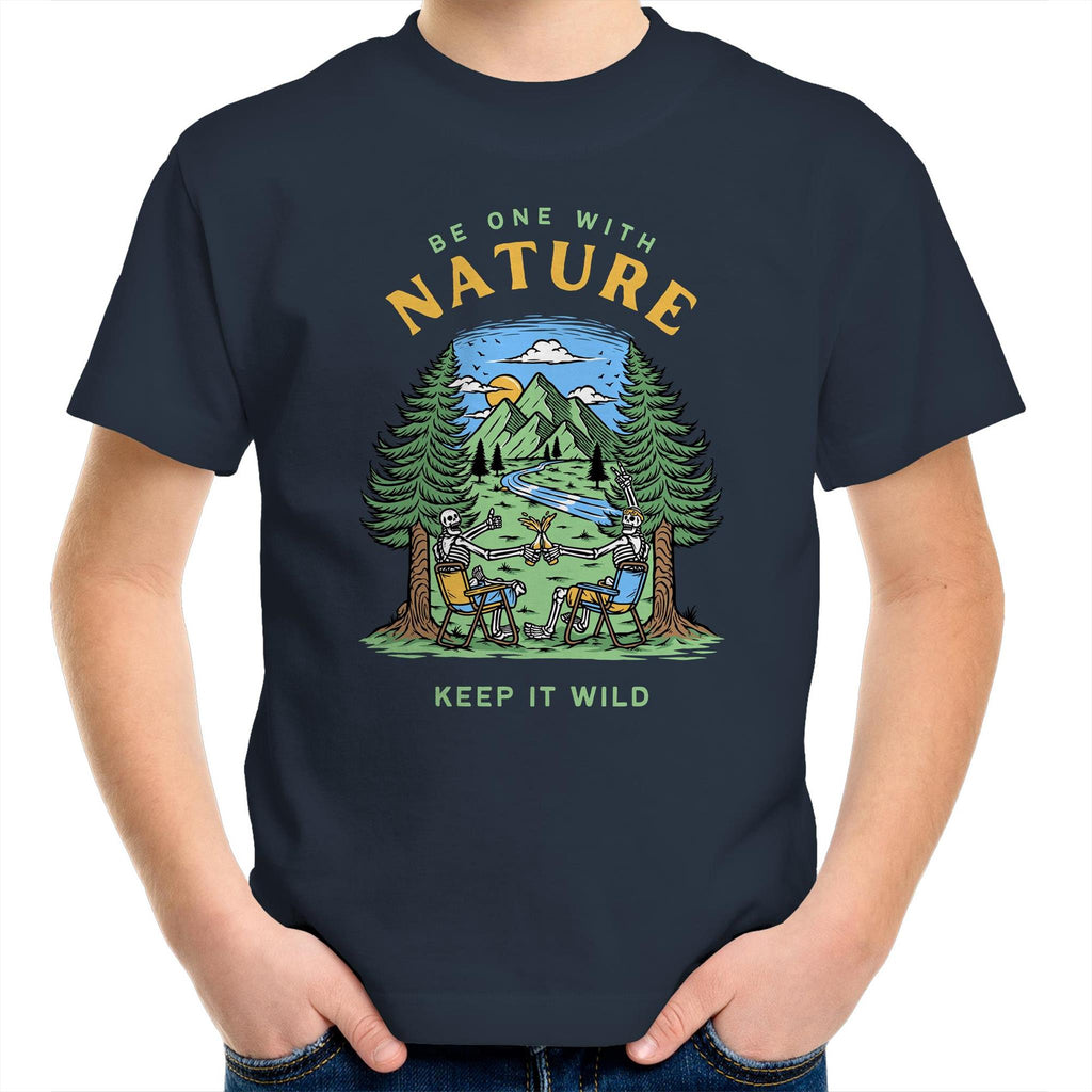 Be One With Nature - Kids Youth T-Shirt Navy Kids Youth T-shirt Environment Printed In Australia