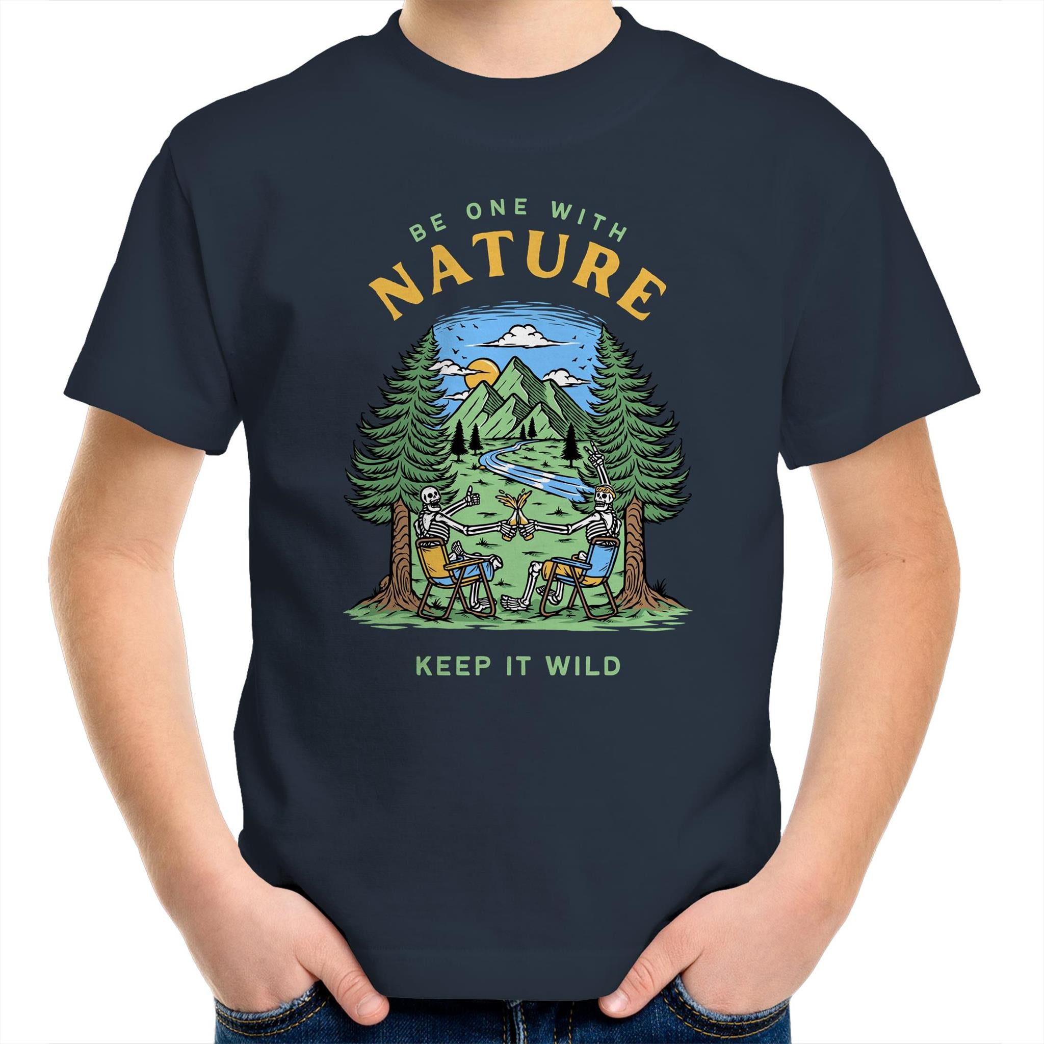 Be One With Nature - Kids Youth T-Shirt Navy Kids Youth T-shirt Environment Printed In Australia