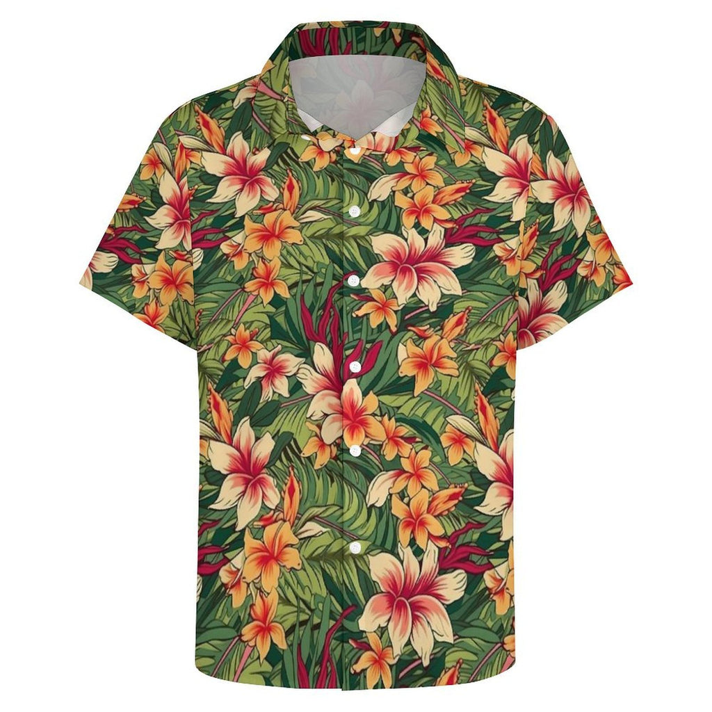 Vintage Hawaiian Floral Women's Collared Pocketless Short Sleeve Shirt