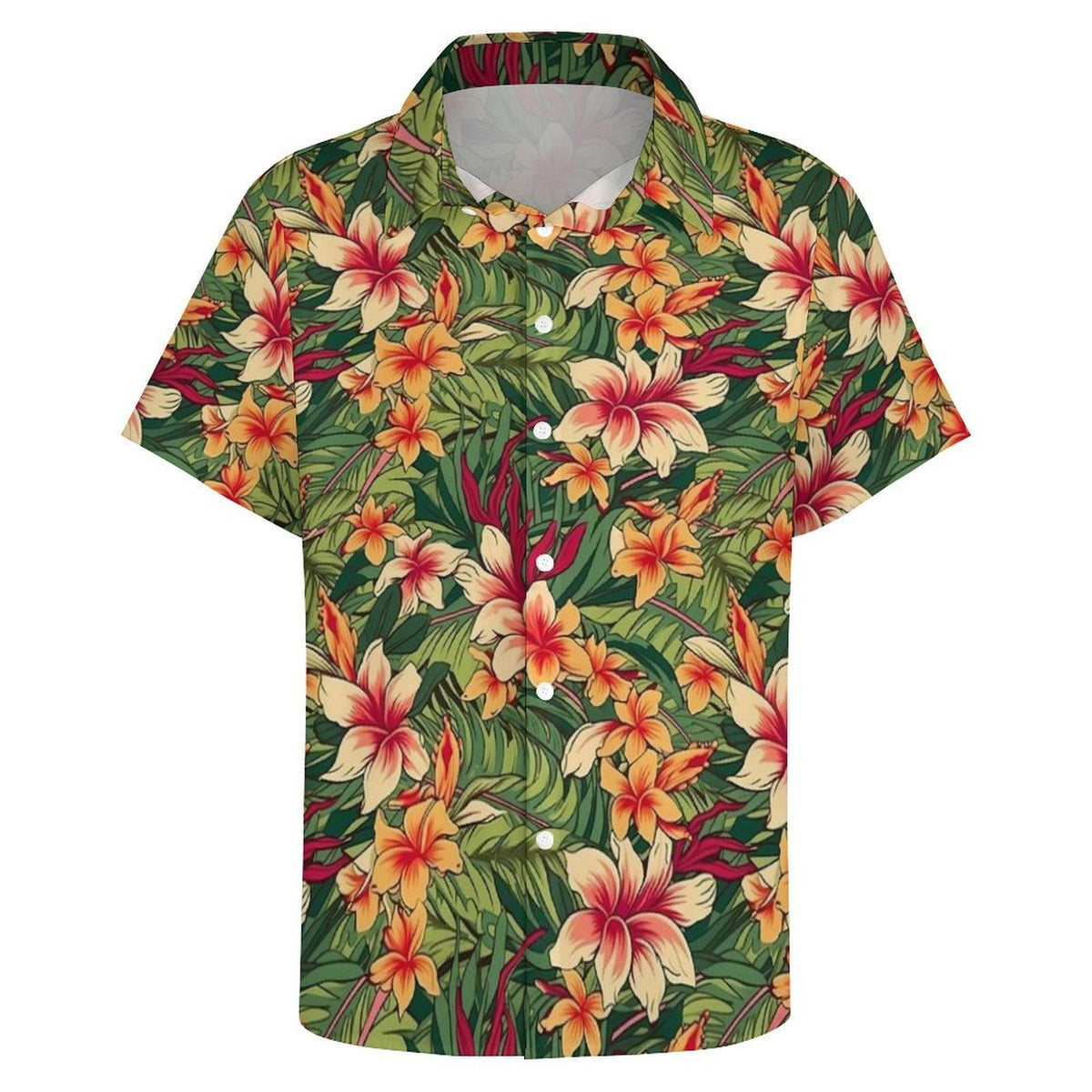 Vintage Hawaiian Floral Women's Collared Pocketless Short Sleeve Shirt