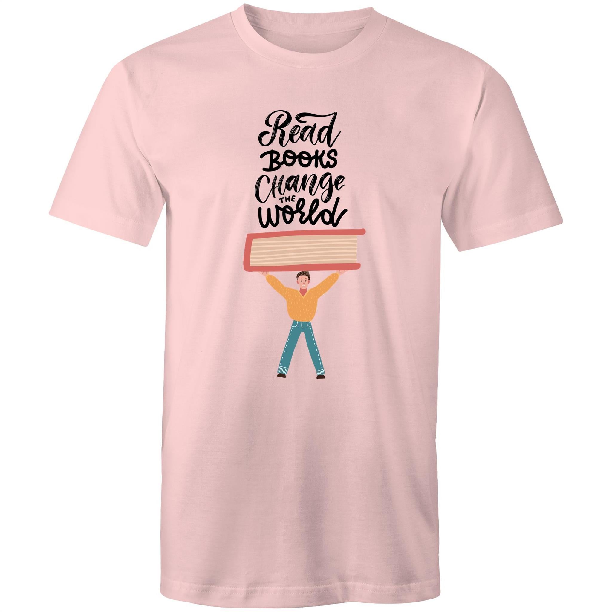 Read Books, Change The World - Mens T-Shirt Pink Mens T-shirt Printed In Australia Reading