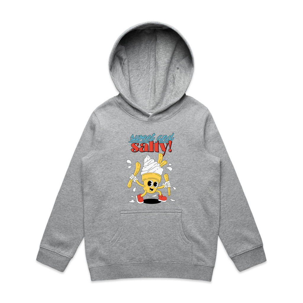 Sweet And Salty, Ice Cream And Fries - Kids Hoodie Grey Marle Kids Hoodie Printed In Australia