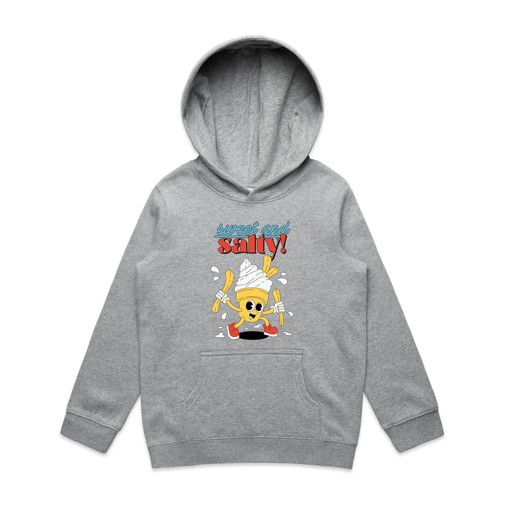 Sweet And Salty, Ice Cream And Fries - Kids Hoodie Grey Marle Kids Hoodie Printed In Australia