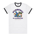 Purrfect Is Overrated, Cat - Staple Ringer Tee White Black Ringer T-Shirt animal Printed In Australia