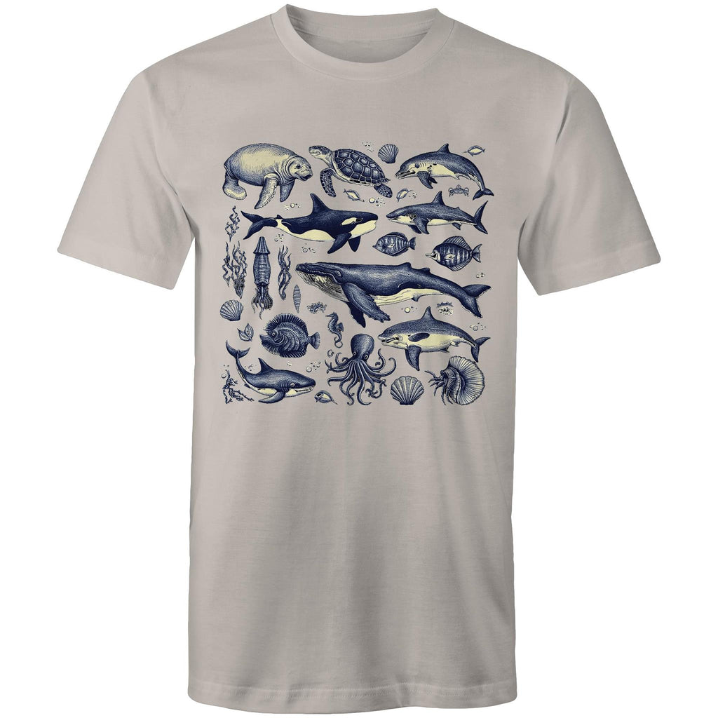 Sea Creatures - Mens T-Shirt Light Grey Mens T-shirt animal Printed In Australia