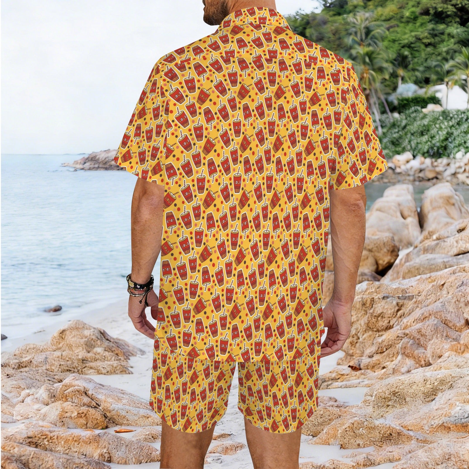 Cola Men's Hawaiian Shirt & Shorts Set Men's Hawaiian Shirt & Shorts Set Food Printed Offshore