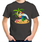 Summer Surf Santa - Kids Youth T-Shirt Charcoal Kids Christmas T-shirt Christmas Printed In Australia