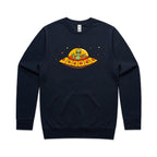 Alien Pizza - AS Colour Stencil Crew Navy Sweatshirt Food Printed In Australia Sci Fi