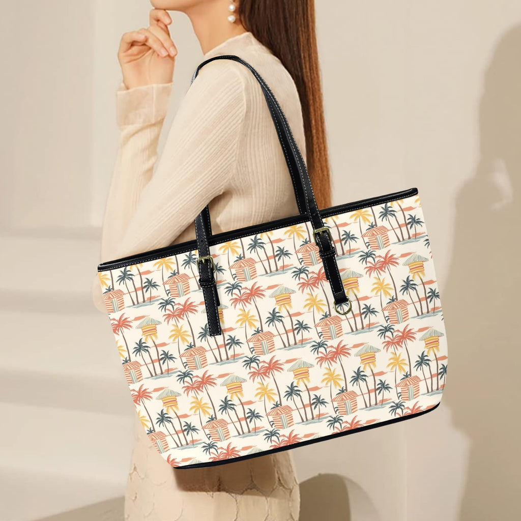 Beach Shack PU Leather Tote Bag Large Leather Tote Bag-Large Printed Offshore Summer Surf