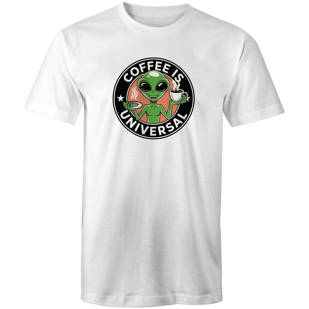 Coffee Is Universal, Alien - Mens T-Shirt White Mens T-shirt Coffee Printed In Australia Sci Fi