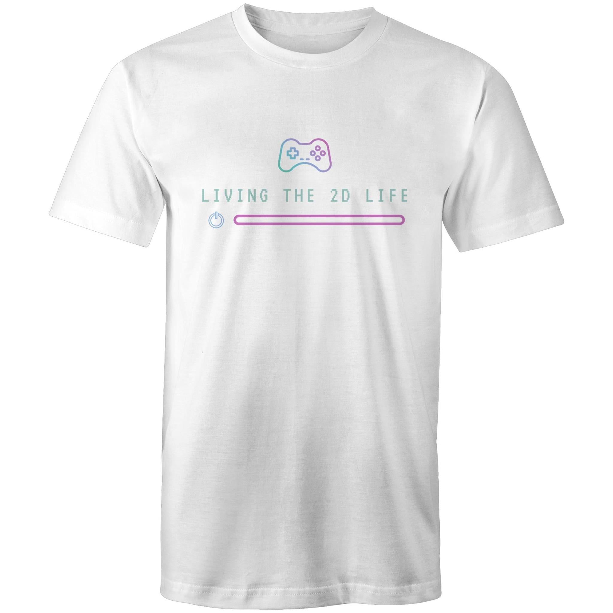 Living The 2D Life, Game Controller - Mens T-Shirt White Mens T-shirt Games Printed In Australia