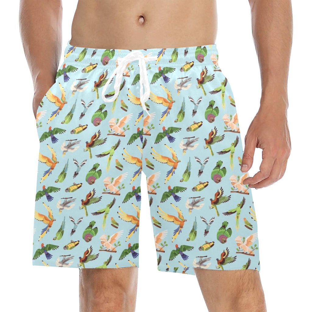 Parrots Men's Mid-Length Beach Shorts 5XL Men's Mid-Length Beach Shorts animal Birds Printed Offshore