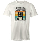 Shhh, My Coffee And I Are Having A Moment, Cat - Mens T-Shirt Natural Mens T-shirt animal Coffee Printed In Australia