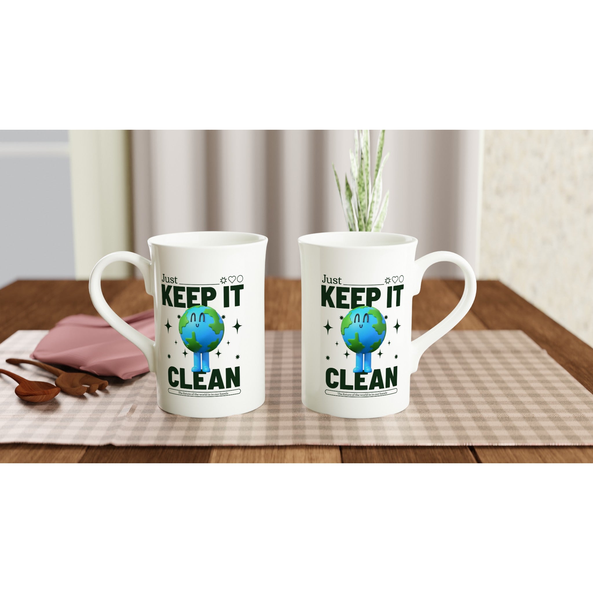 Earth, Just Keep It Clean - White 10oz Porcelain Slim Mug Porcelain Mug Environment Globally Fulfilled