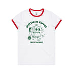 Specialty Coffee - Women's Ringer Tee White Red Womens Ringer T-shirt Coffee Printed In Australia