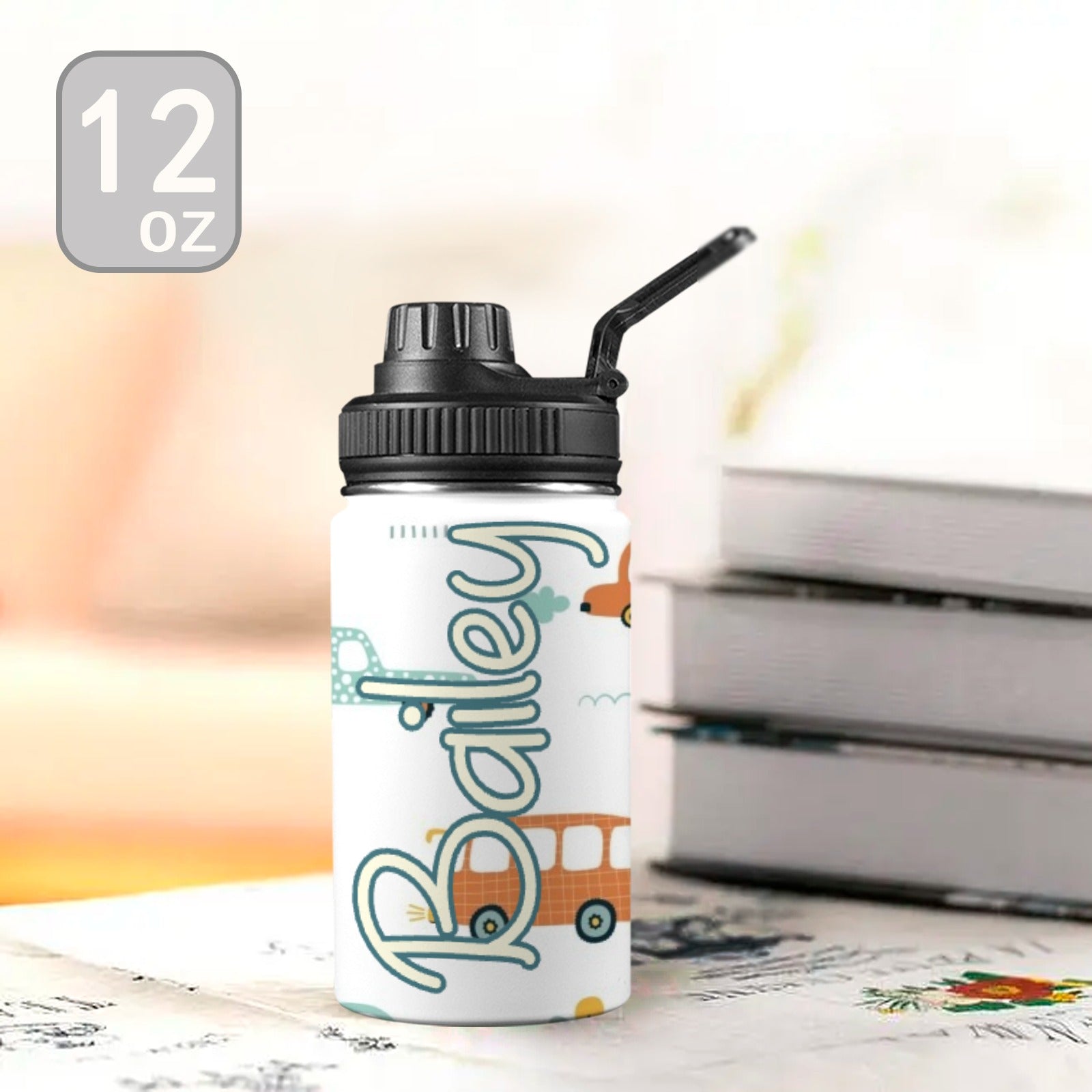 Personalised - Cars - Kids Stainless Steel Water Bottle